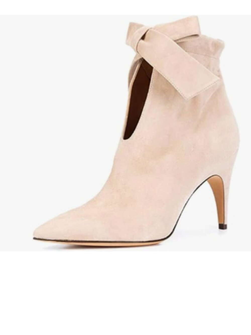 XYD Beige Pointed Toe Ankle Booties Dress Mid Heels Graceful Bow Pull-on Boots